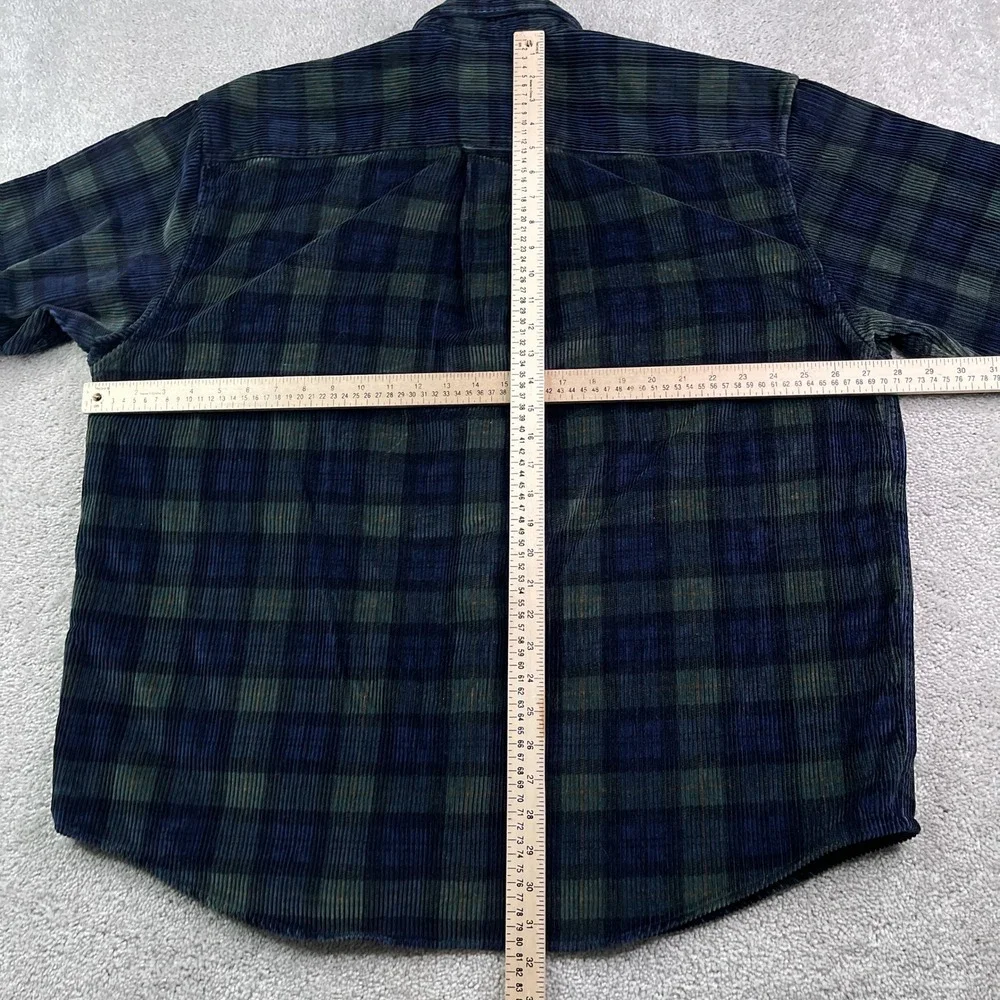 Vintage Eddie Bauer Shirt Mens XL Blue Green Plaid Wide Wale Corduroy Button Up